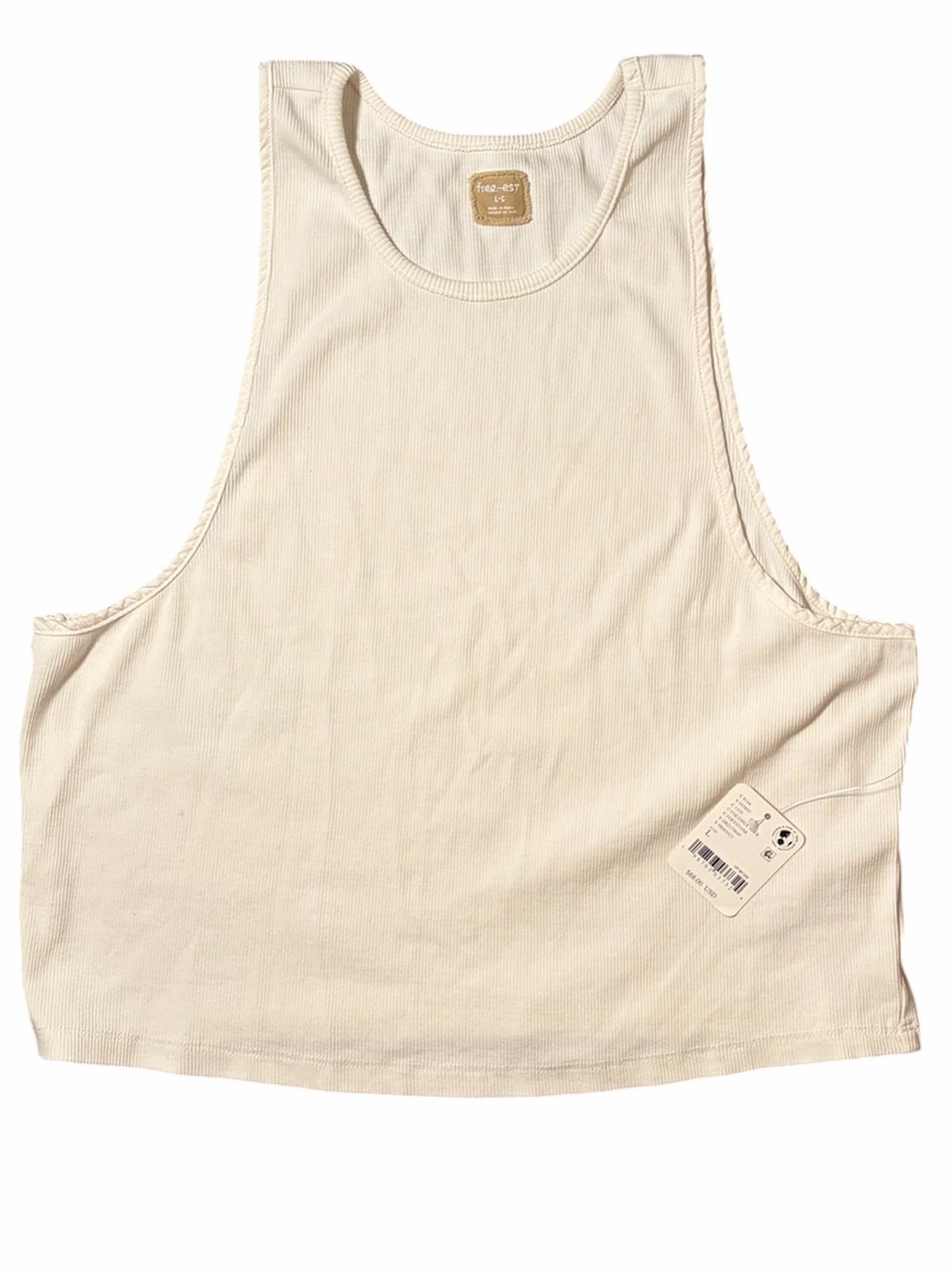 Free People Free-Est Coconut Milk Ribbed High Neck Tank NWT Large Neutral Boho